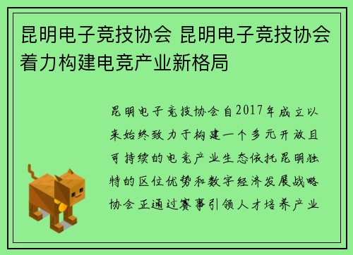 昆明电子竞技协会 昆明电子竞技协会着力构建电竞产业新格局